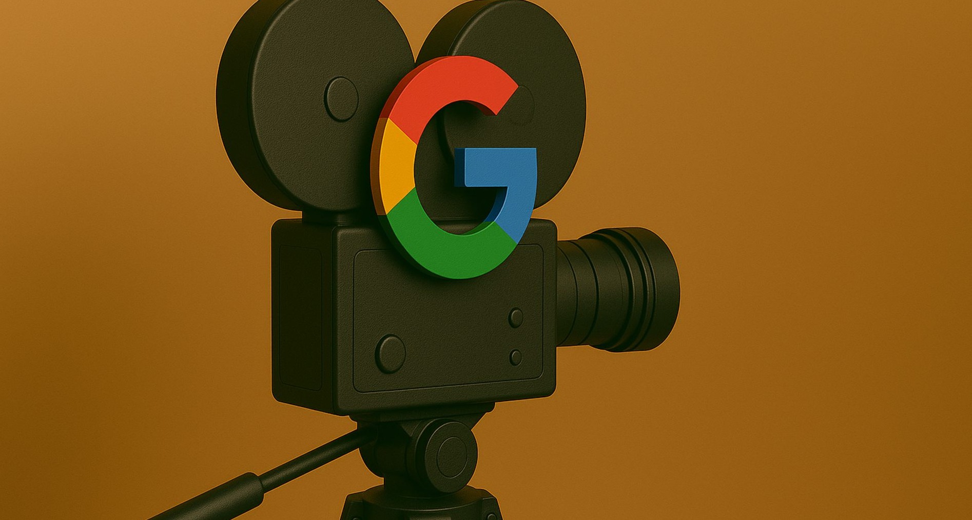 Google pone en marcha una productora audiovisual para promover sus productos y servicios Imagen de una cámara de cine con el logotipo de Google, creada con inteligencia artificial