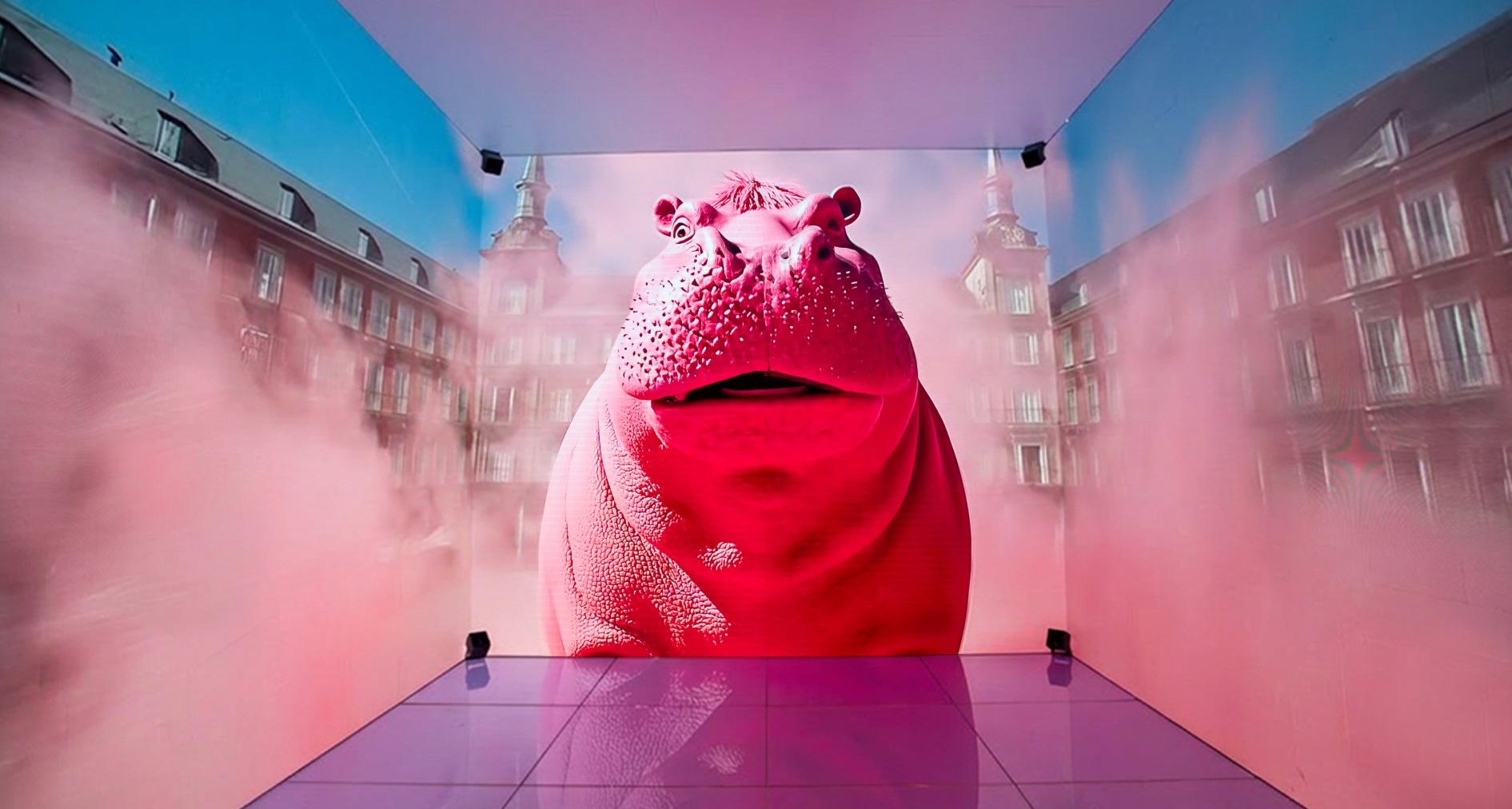 Imagen de hipopotamo rosa creada con IA