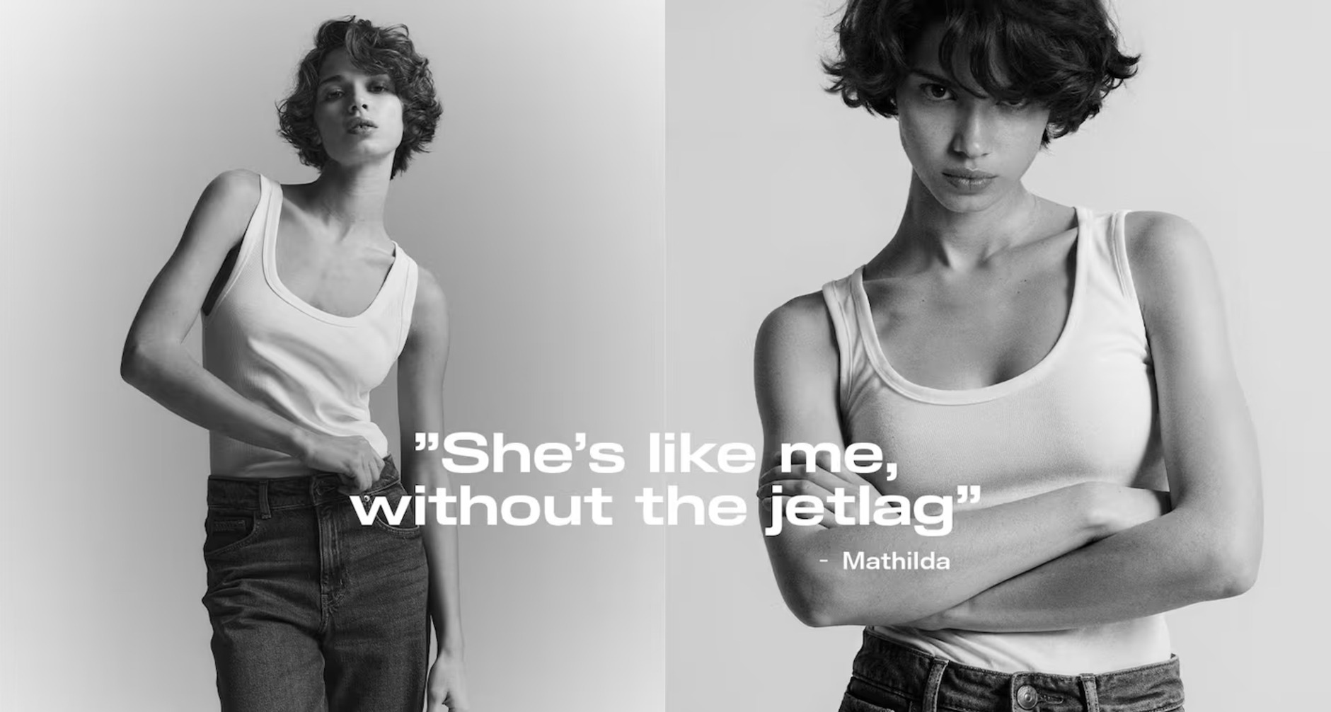 La modelo Mathilda Gvarliani posando en fotos en blanco y negro