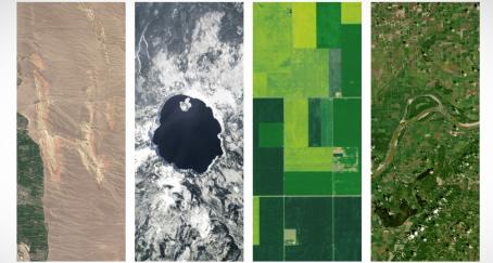 Hola escrito con la herramienta, cada letra es una imagen satelital