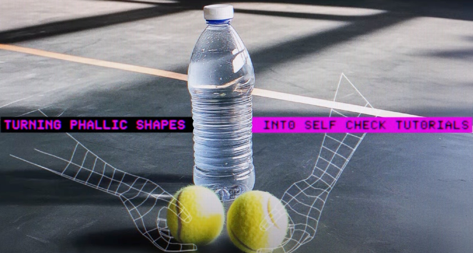 Fotografía de botella de agua junto a dos pelotas de tenis, que la app de la campaña I See Balls ha convertido en un tutorial de autoexploración