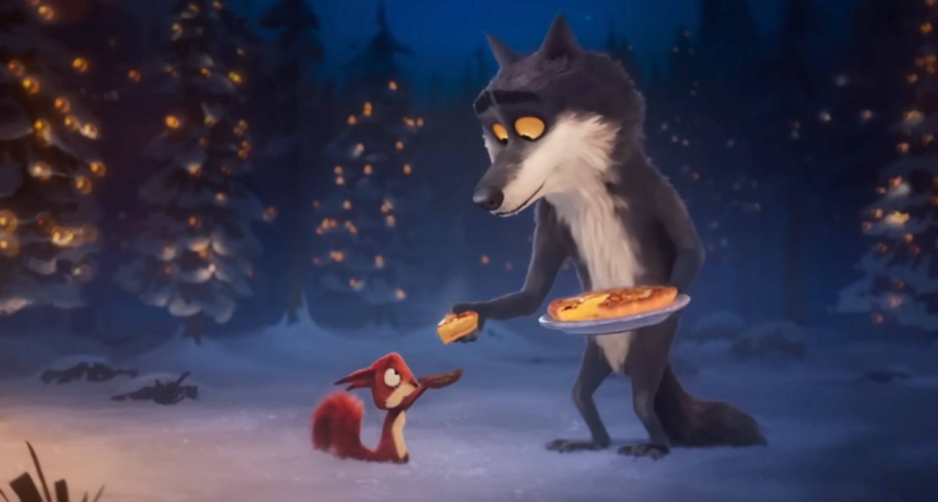 Un lobo y una ardilla animados