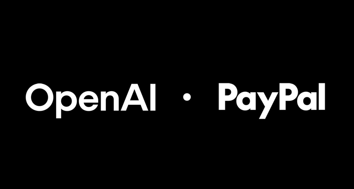 Los logotipos de OpenAI y PayPal en blanco sobre fondo negro