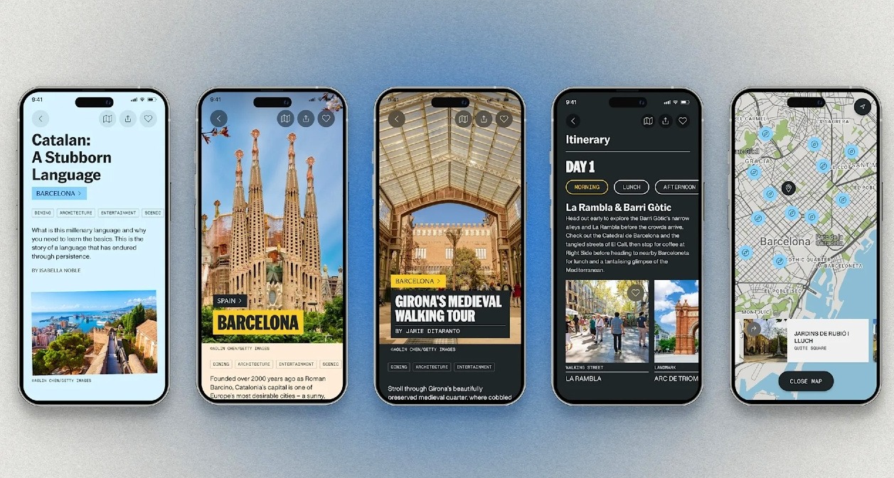 Varios teléfonos que muestran la interfaz de la aplicación