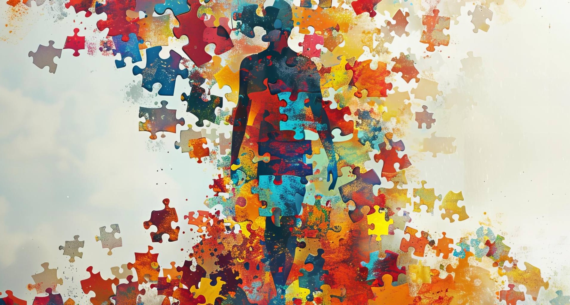 Silueta de una persona creada con piezas de puzzle