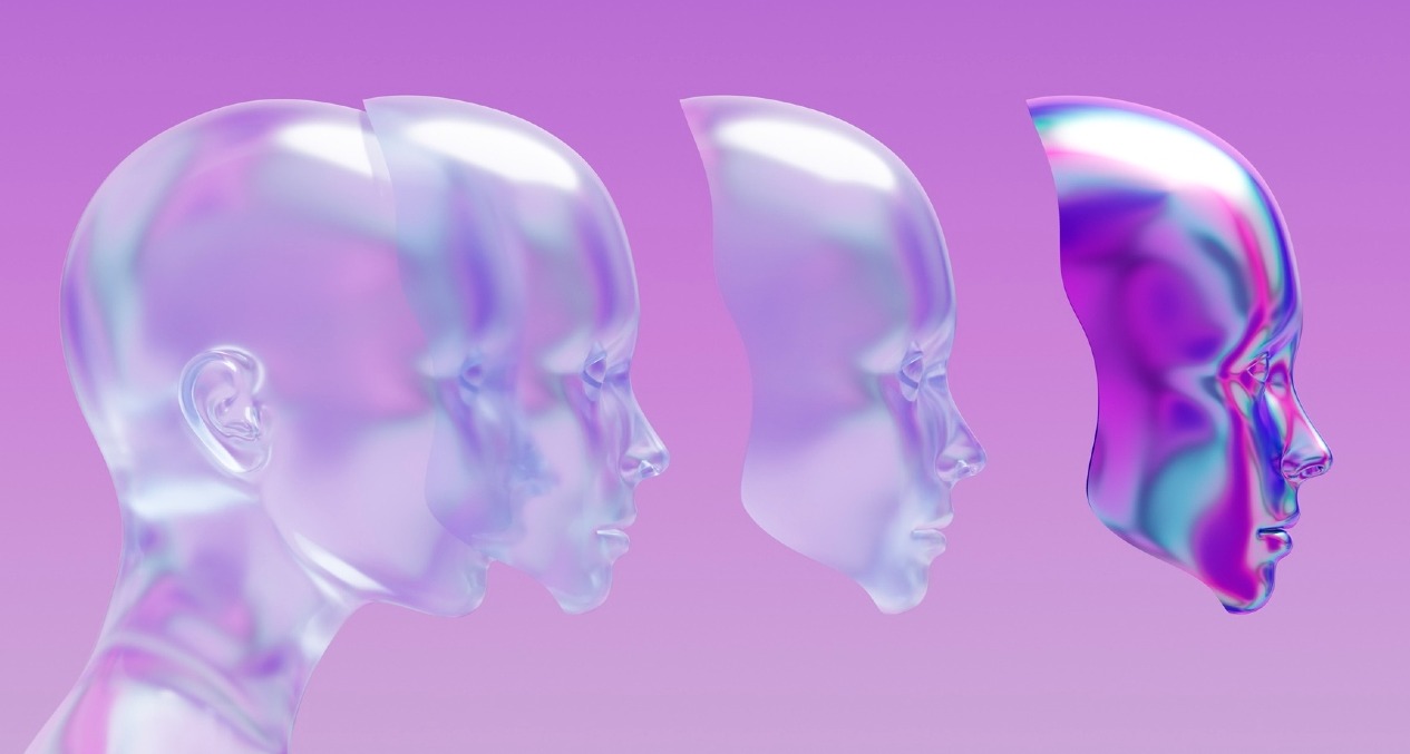 Un robot que se desprende su cara en varias capas como si fuera una máscara