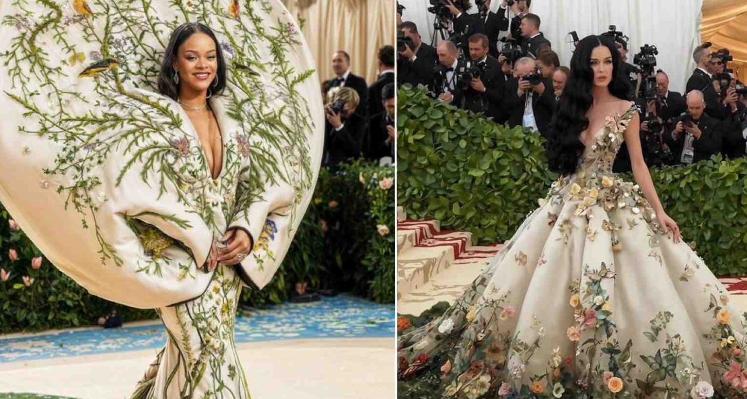 Atuendos de Katy Perry y Rihanna generados por inteligencia artificial