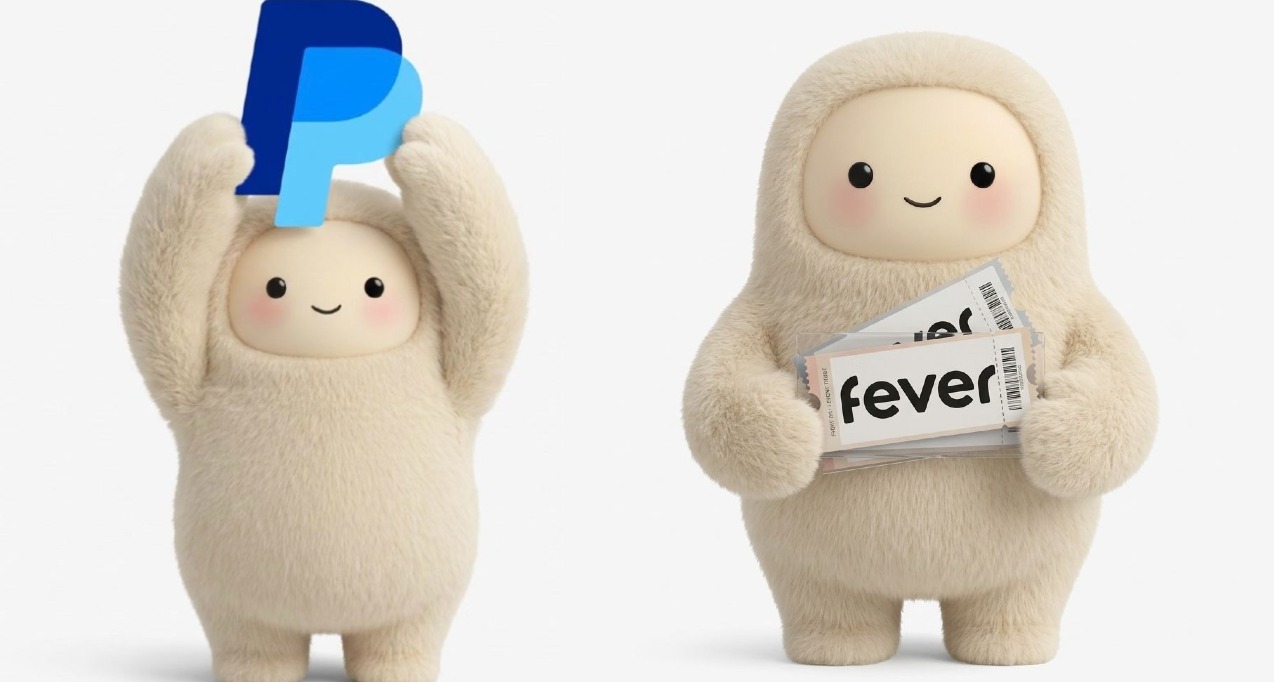 La mascota de Muse con el logo de Paypal y unas entradas en las que se lee Fever