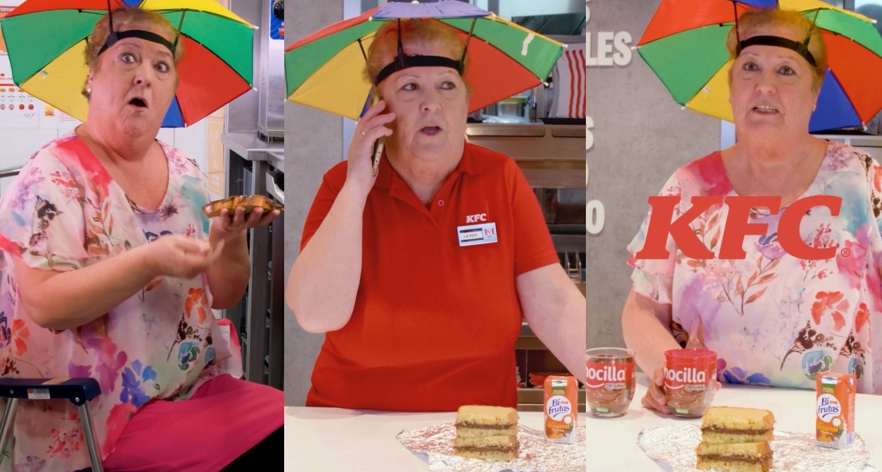 Varios momentos del vídeo promocional en los que sale La Pepi con el gorro-sombrilla en la cabeza