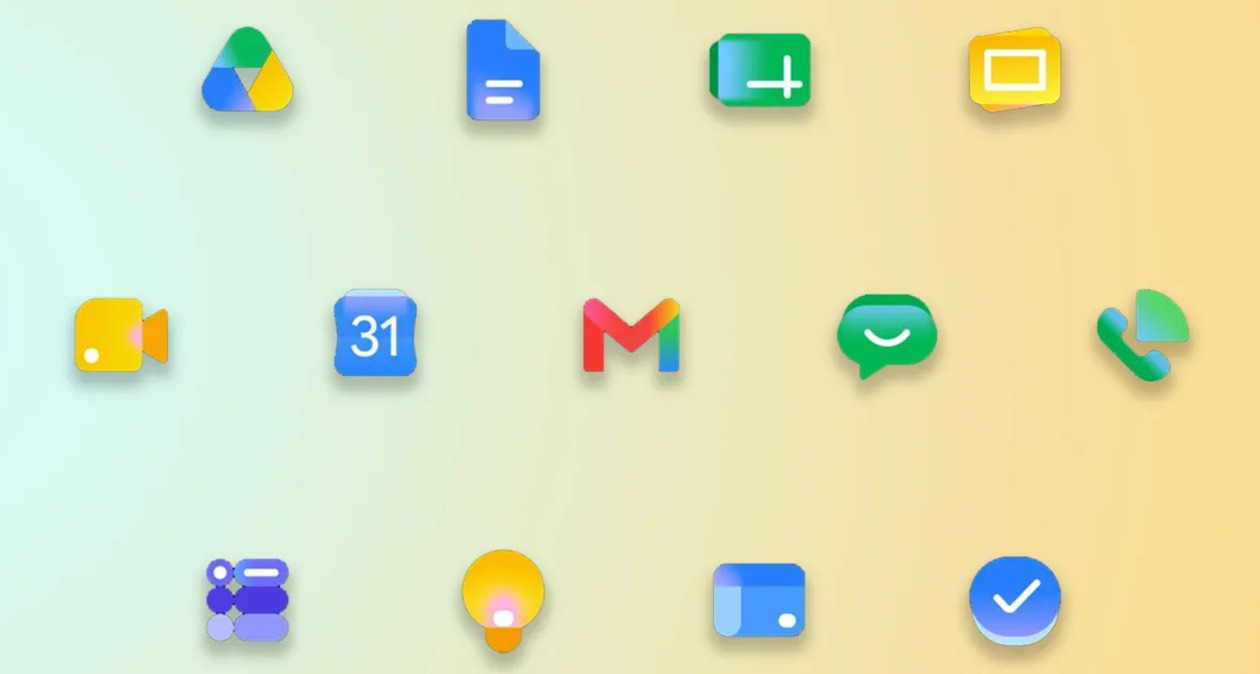 Todos los nuevos iconos de Google Workspace sobre un fondo degradado