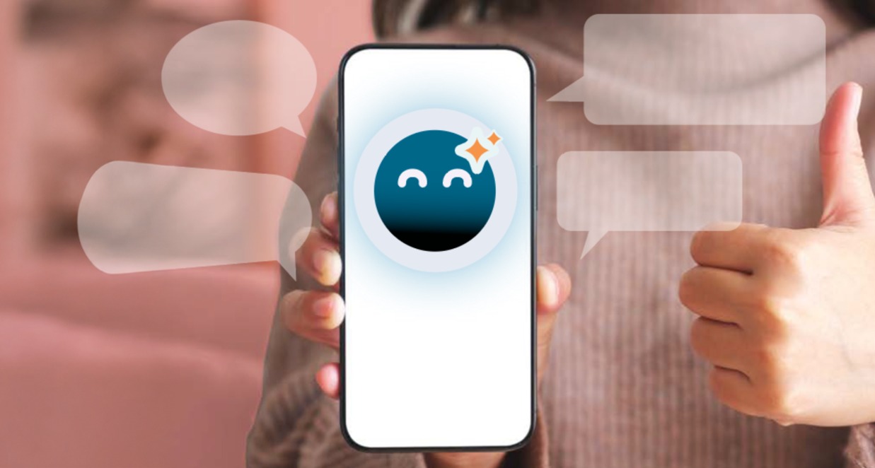 Una pantalla mostrando el icono de Guio y una mano haciendo el gesto de ok