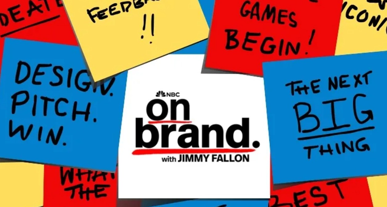 La imagen promocional del reality “On Brand” es un diseño hecho con Canva que celebra el caos del brainstorming post-its en rojo, azul, amarillo y blanco en los que se leen frases como "the next big thing"