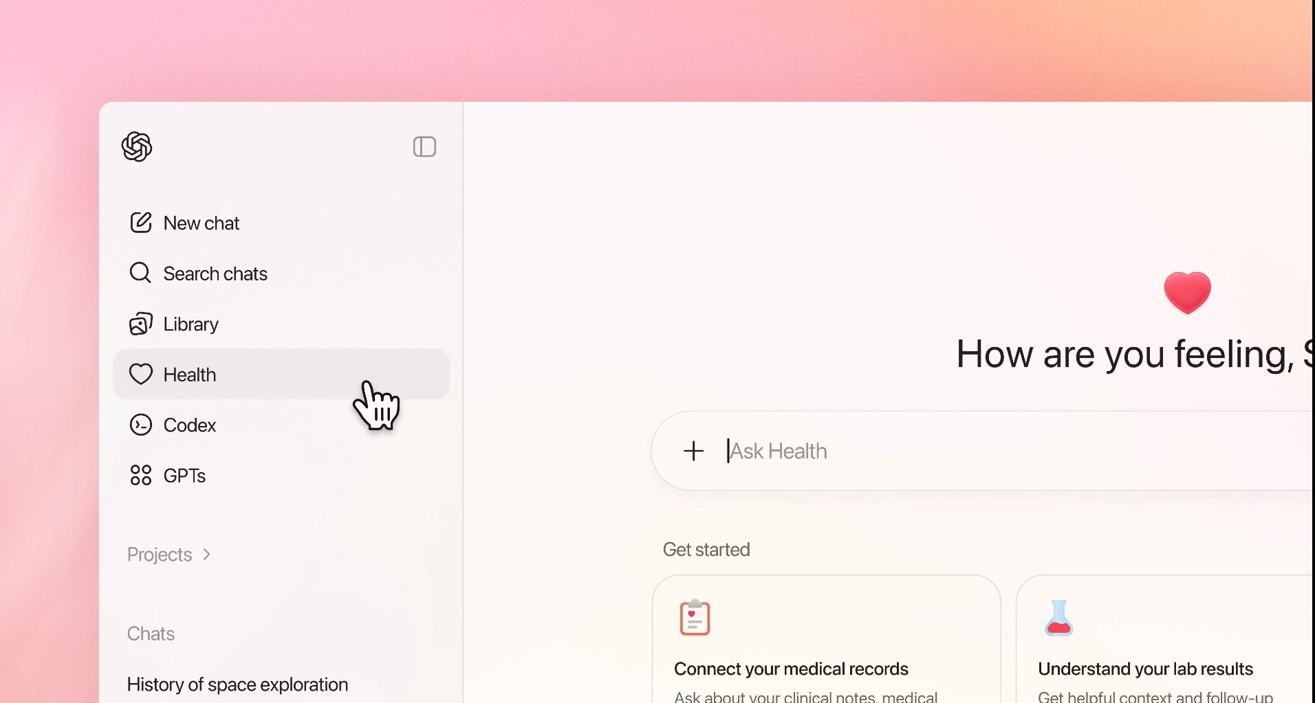 Interfaz de ChatGPT Salud