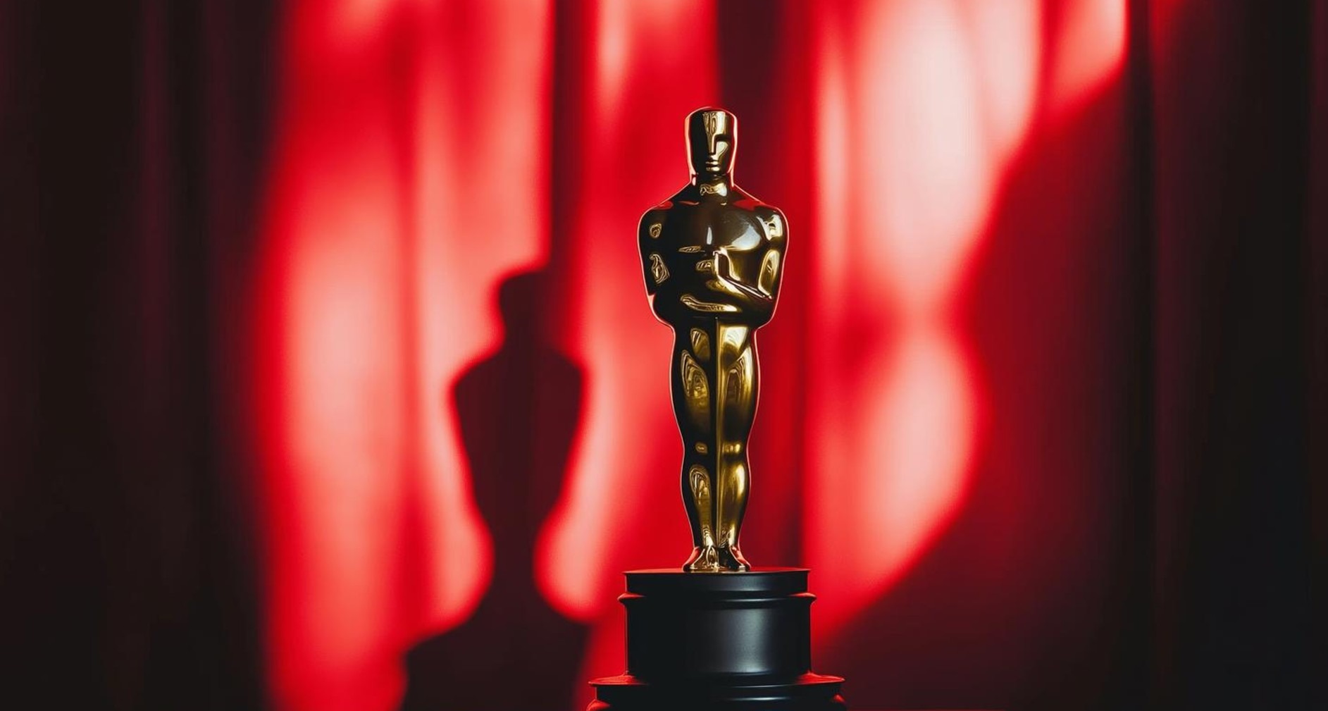 Estatua de Premios Óscar con telón rojo de fondo