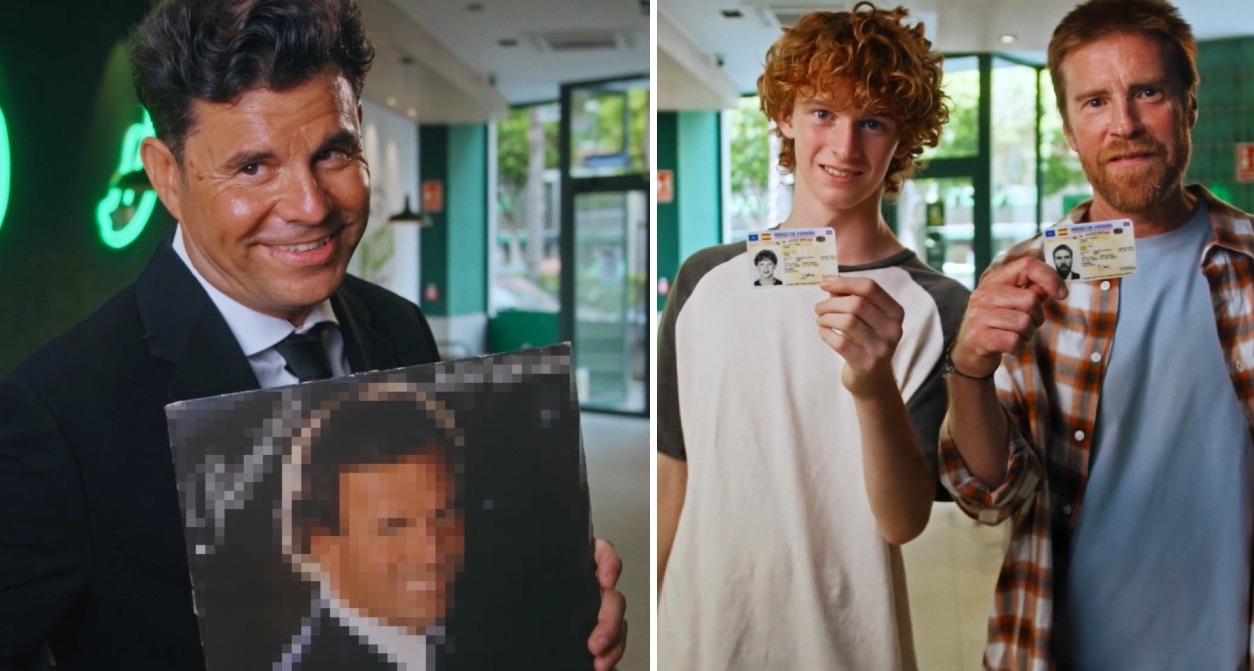 Javier Santos con un LP de Julio Iglesias y un padre con su hijo mostrando el DNI