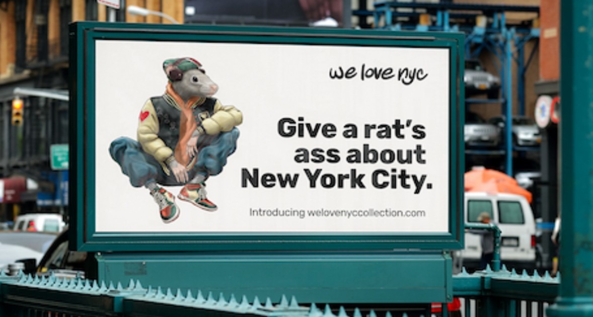Ratas y bolsas de basura para anunciar una nueva colección de merchandising de la ciudad de Nueva York RONY-welovenycollection