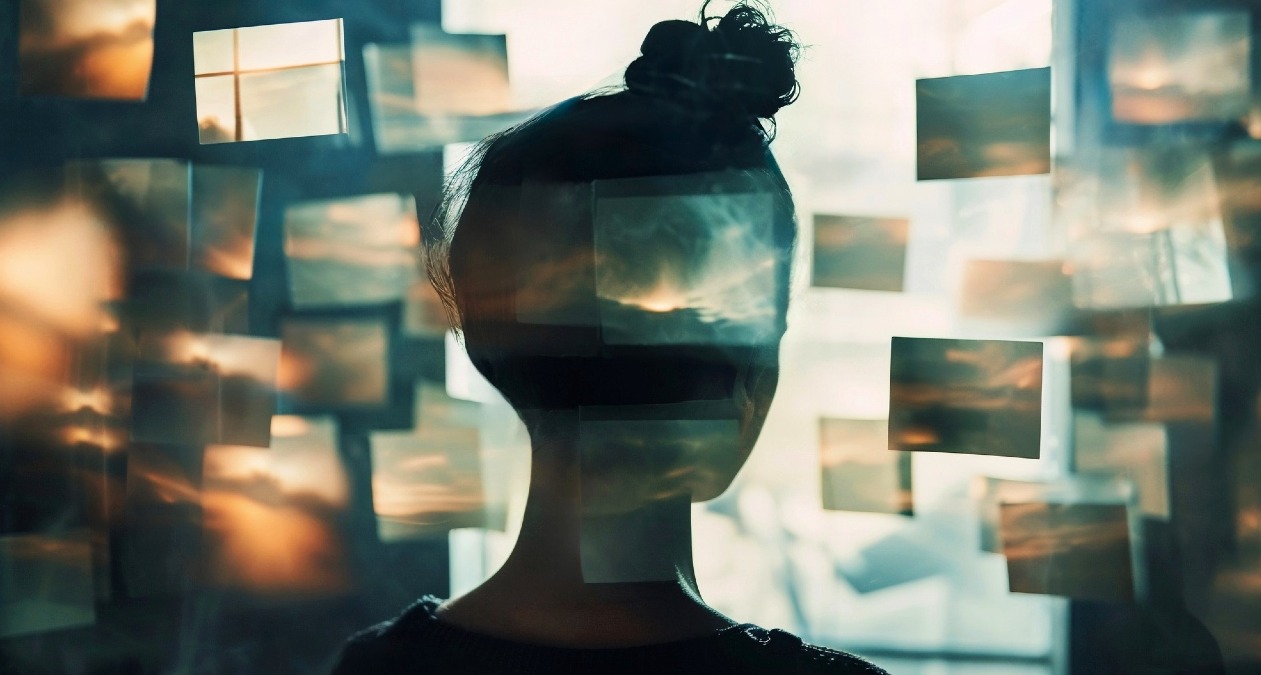 La cabeza de una chica de espaldas rodeada de post its