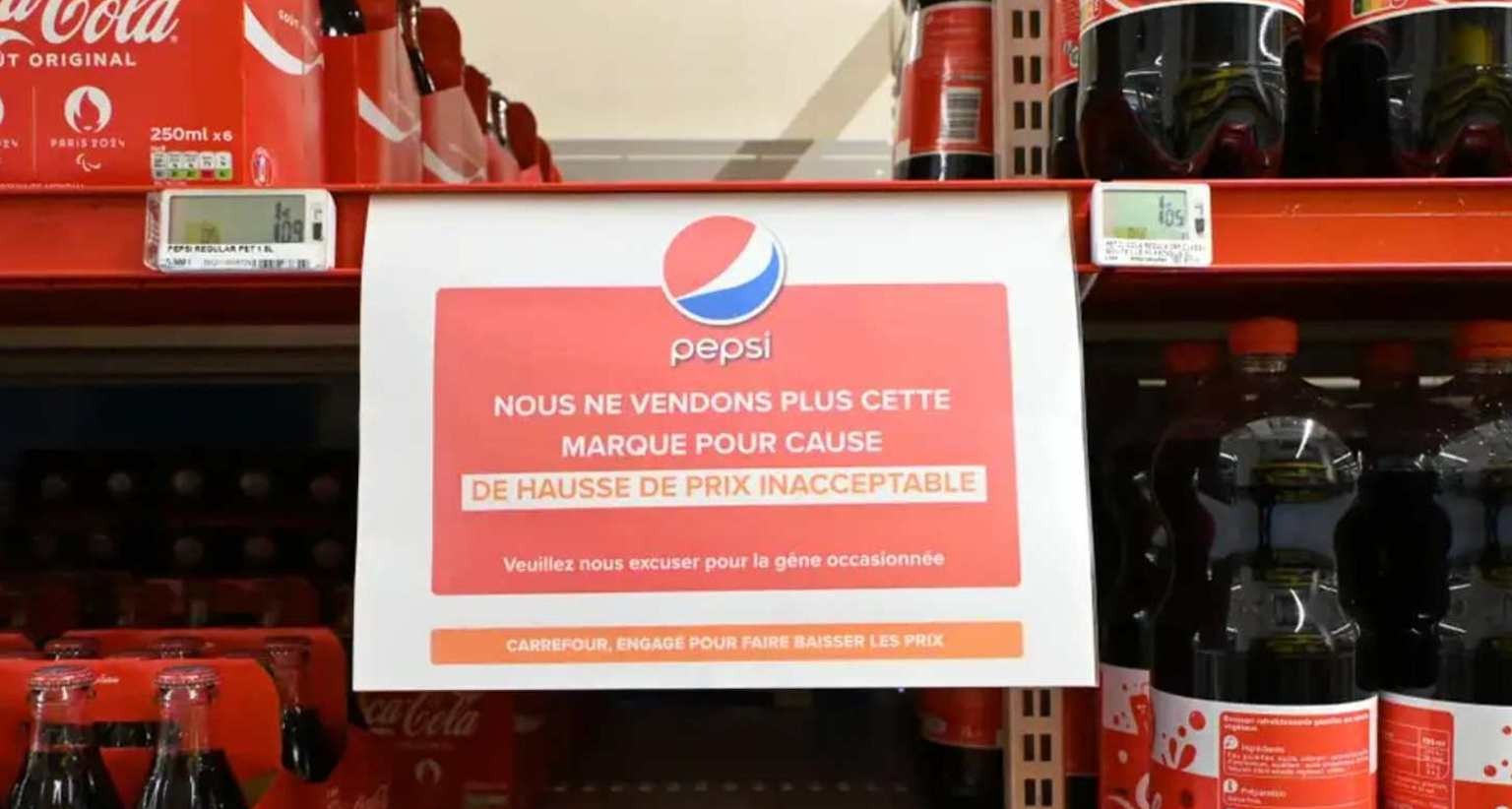 Los productos de Pepsi vuelven a las tiendas de Carrefour en Francia Cartel de Carrefour