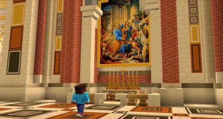 Captura de pantalla del juego "Peter is Here" basado en Minecraft Education