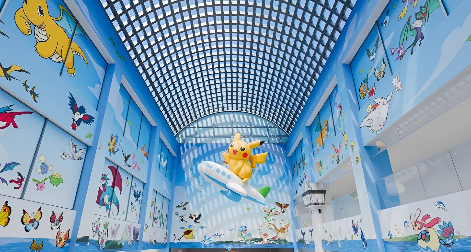 Ilustraciones de Pokémon en un aeropuerto en Japón