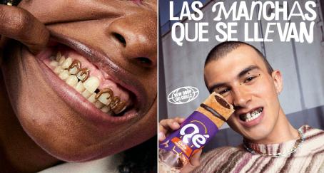 Manchas de chocolate convertidas en grillz: la marca de bollería Qé! apuesta por el accesorio de moda Adornos dentales, o grillz, con forma de mancha de chocolate
