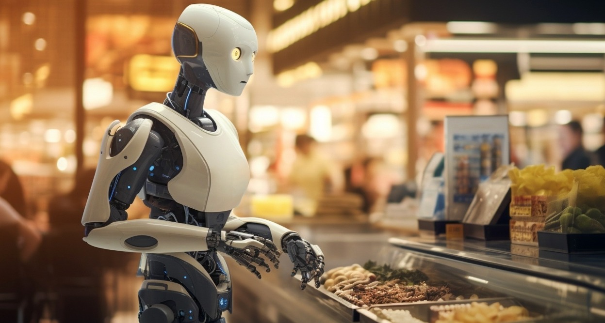 Un robot comprando en un mercado