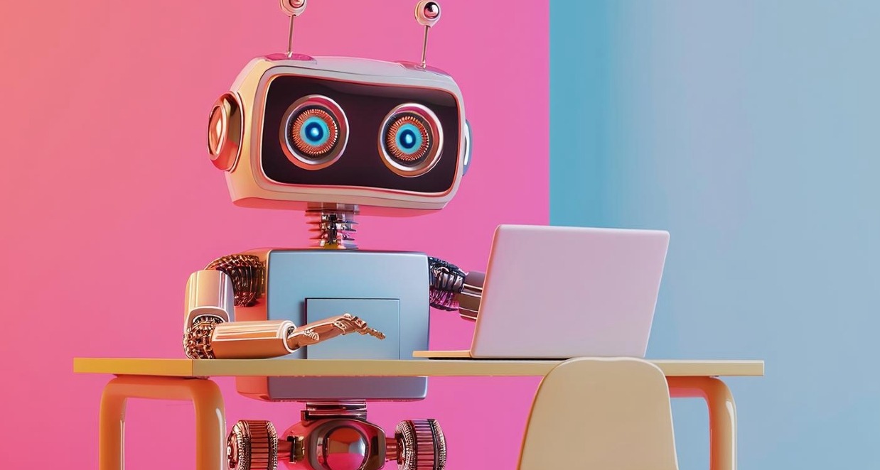 El 96% de los profesionales del marketing usan IA para redes sociales, pero solo el 38% aumentarán su inversión en 2025 Un diseño en 3D de un robot usando un ordenador