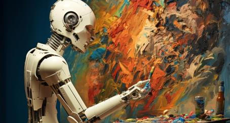 Un robot pintando un cuadro de colores