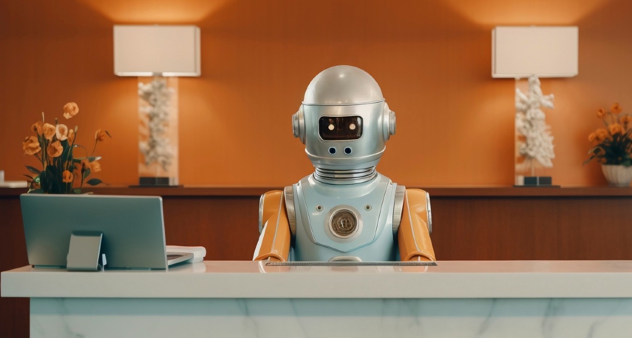 Un robot en el mostrador de un hotel