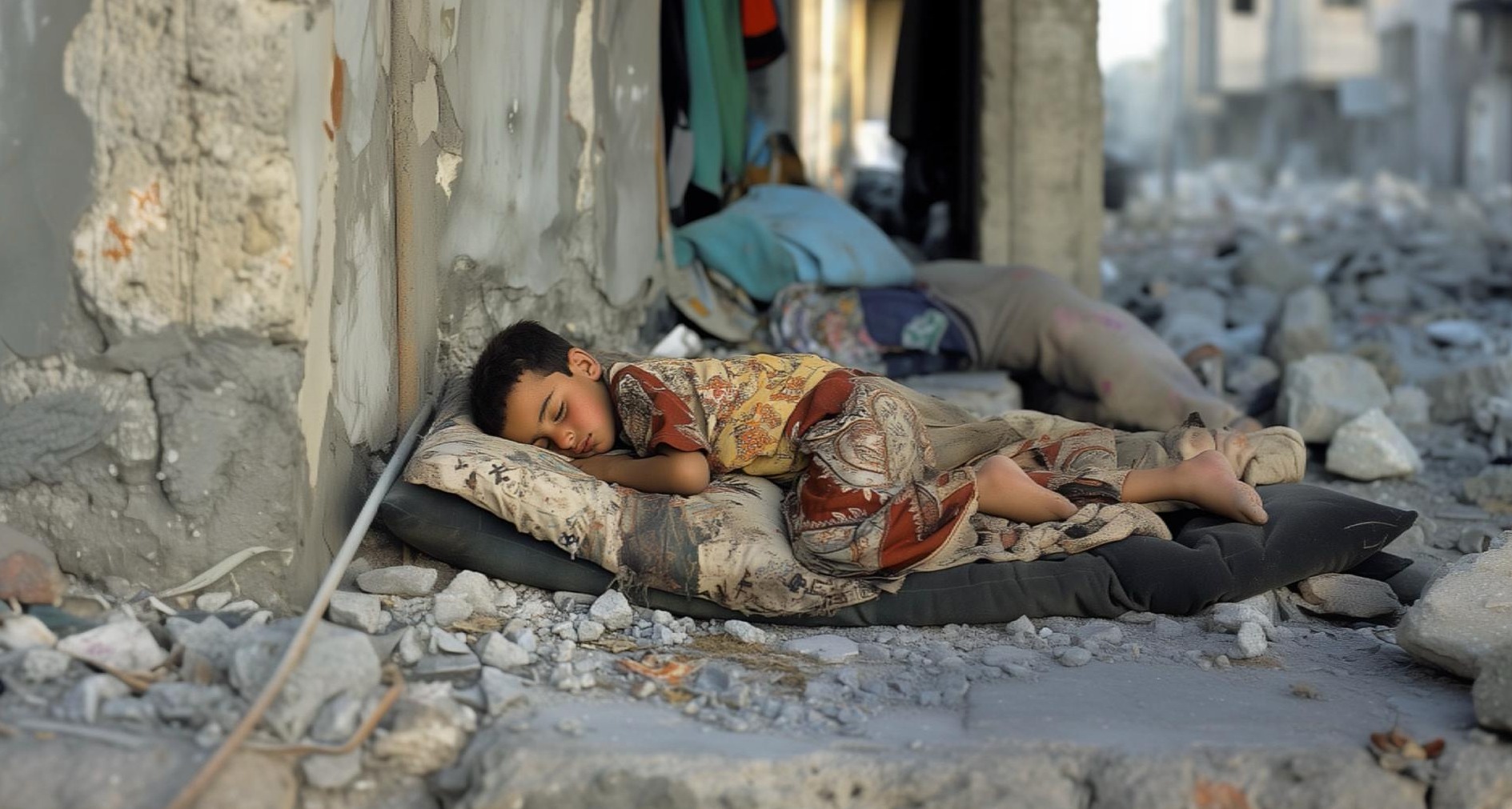 Save the Children recurre a la inteligencia artificial para evidenciar la desigualdad infantil Imagen generada por IA de un niño durmiendo en Gaza
