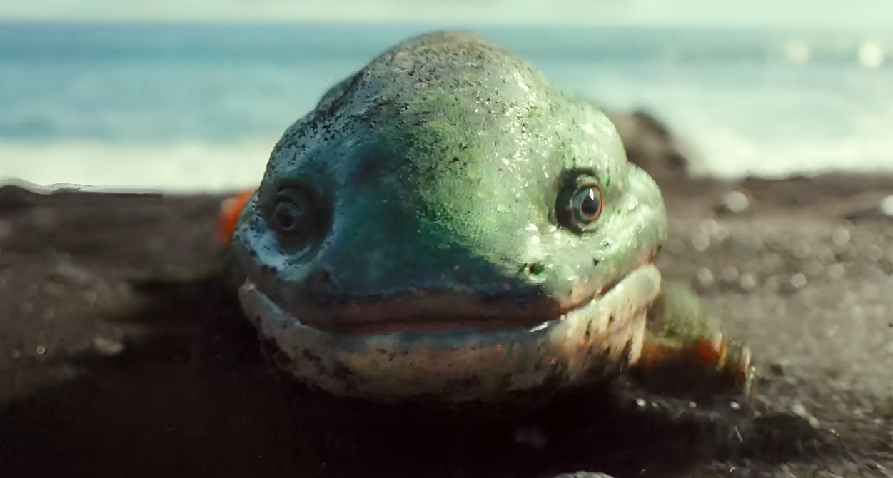 El Ichthyostega saliendo del agua a tierra firme