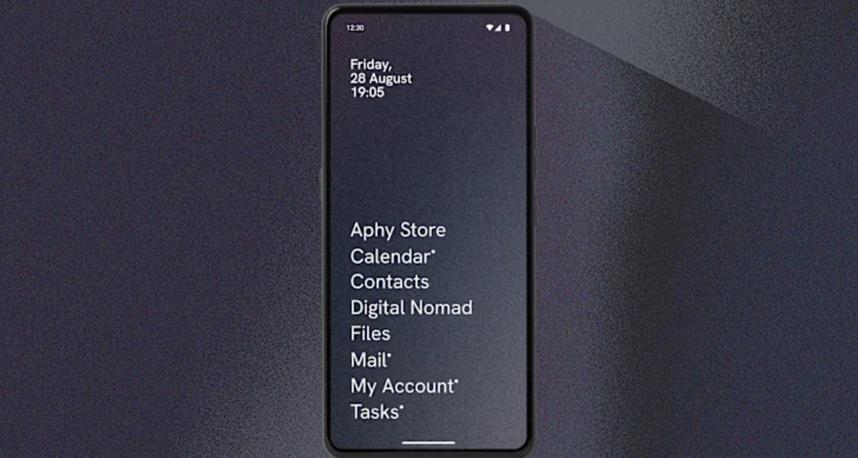 Pantalla del teléfono con los títulos de cada una de las aplicaciones solamente en texto