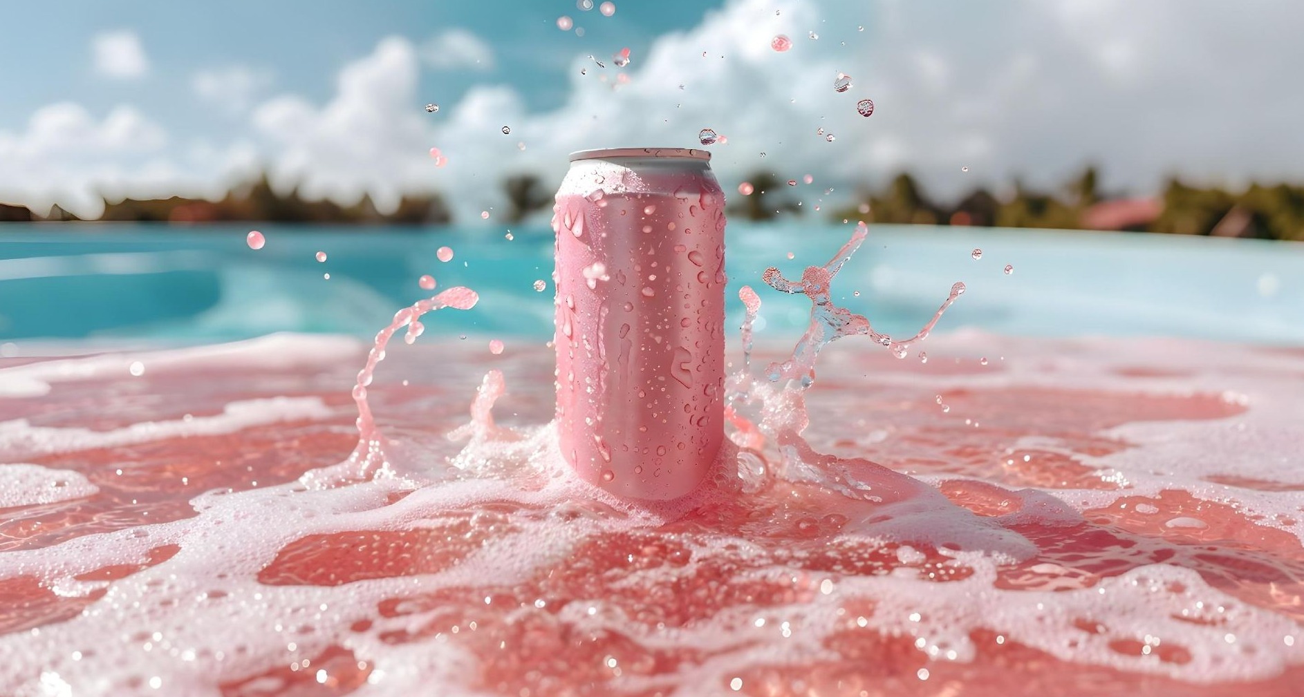 Lata rosa sobre fondo de playa