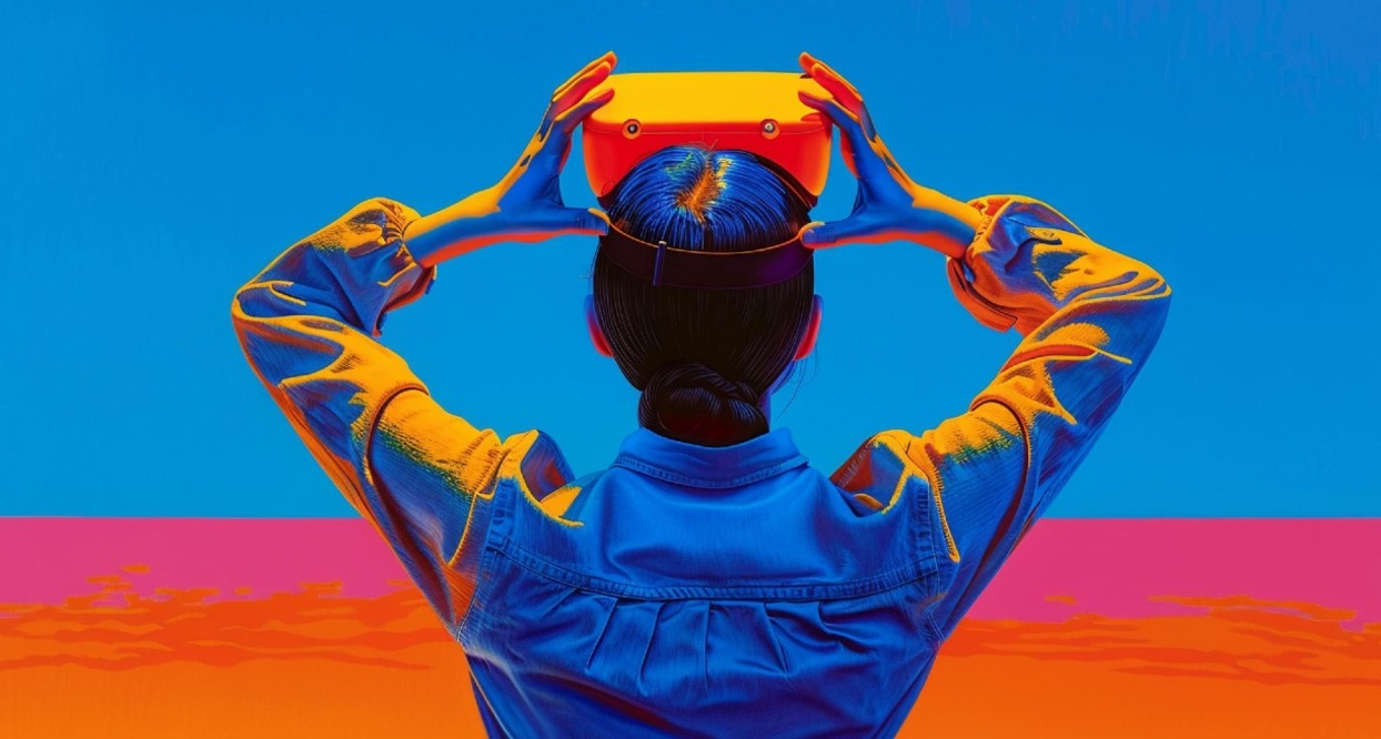 Una persona de espaldas colocándose unas gafas de realidad virtual