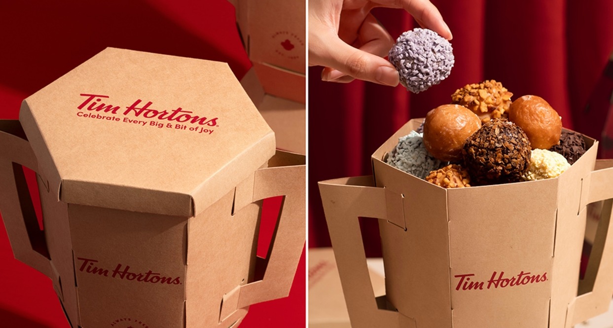 El packaging de Tim Hortons con forma de trofeo y relleno de sus dulces