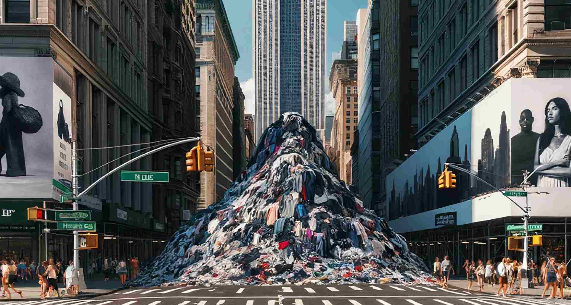 Montañas de ropa en 3D junto a grandes monumentos: la campaña de Vestiaire Collective por un Black Friday más sostenible usa imágenes similares a la de Ecoalf Vestiaire collective_Black Friday_parecido ecoalf