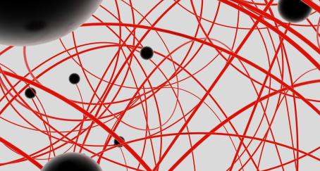 Imagen abstracta de líneas rojas y puntos negros