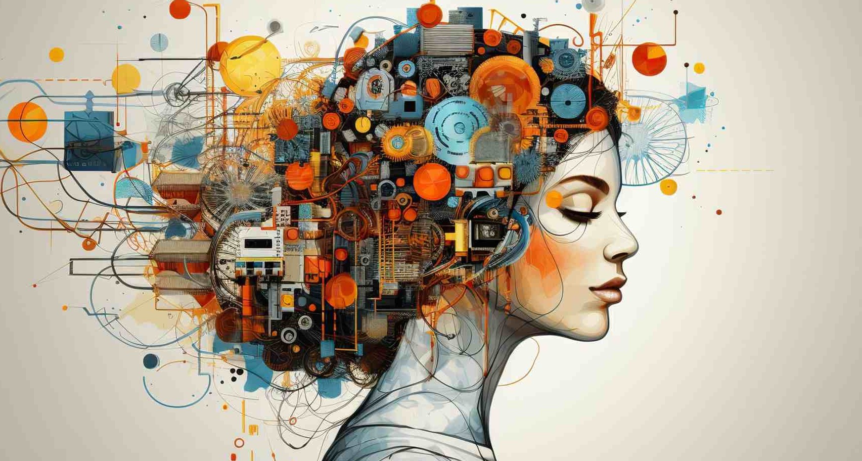 Según la WFA, la creación de contenido es el área de marketing en la que más se está aplicando la IA generativa Ilustración de una mujer con adornos tecnológicos en el pelo