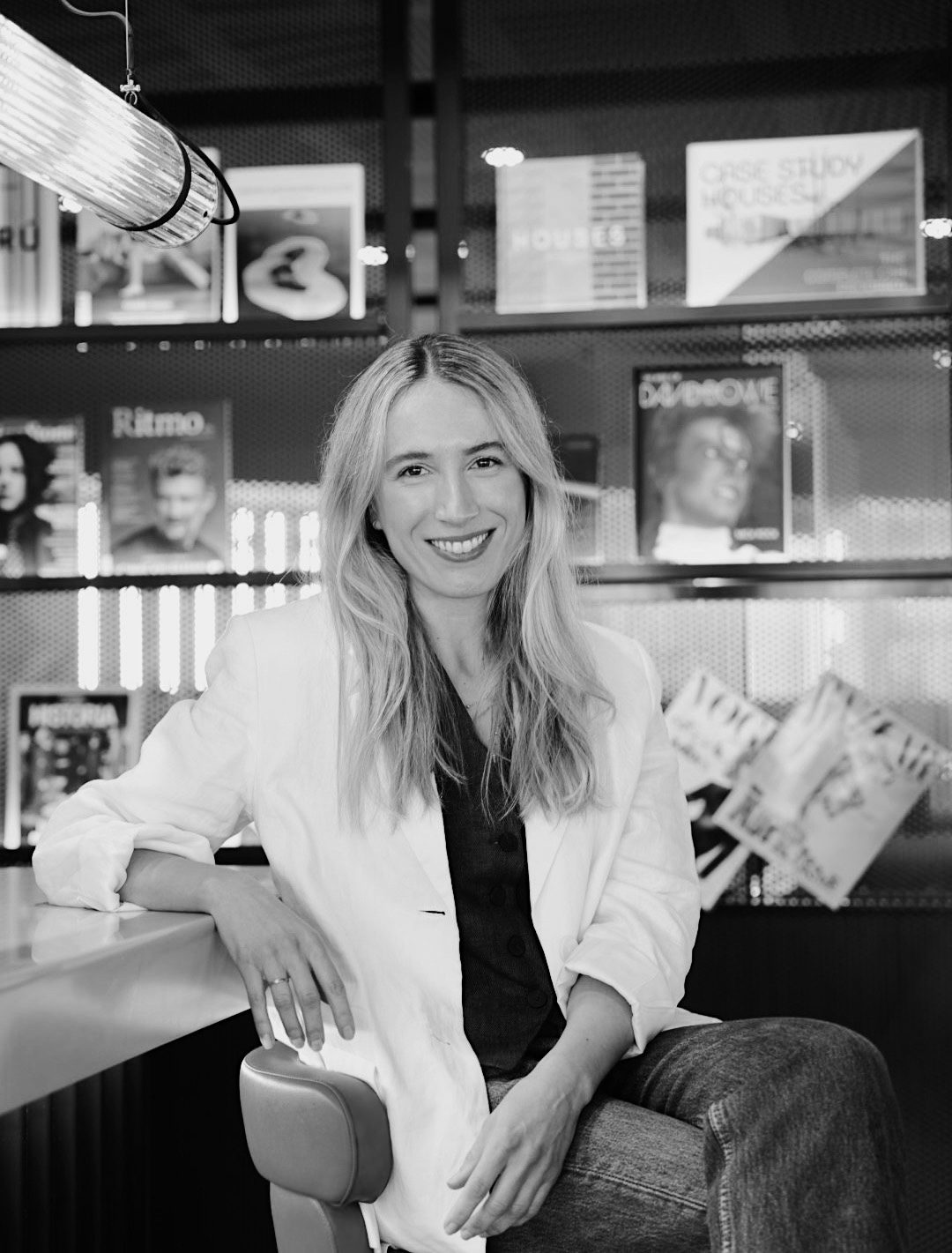 Flash photography, Automotive design, Smile, Photograph, Furniture, White, Black, Black-and-white, Standing, Style