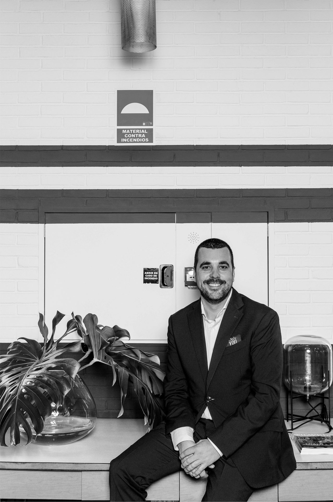 Suit trousers, Black, Human, Plant, Standing, Black-and-white, Style, Collar, Line, Smile