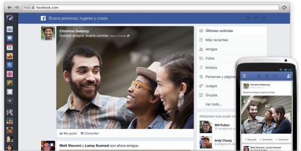 Ejemplo del nuevo diseño de Facebook