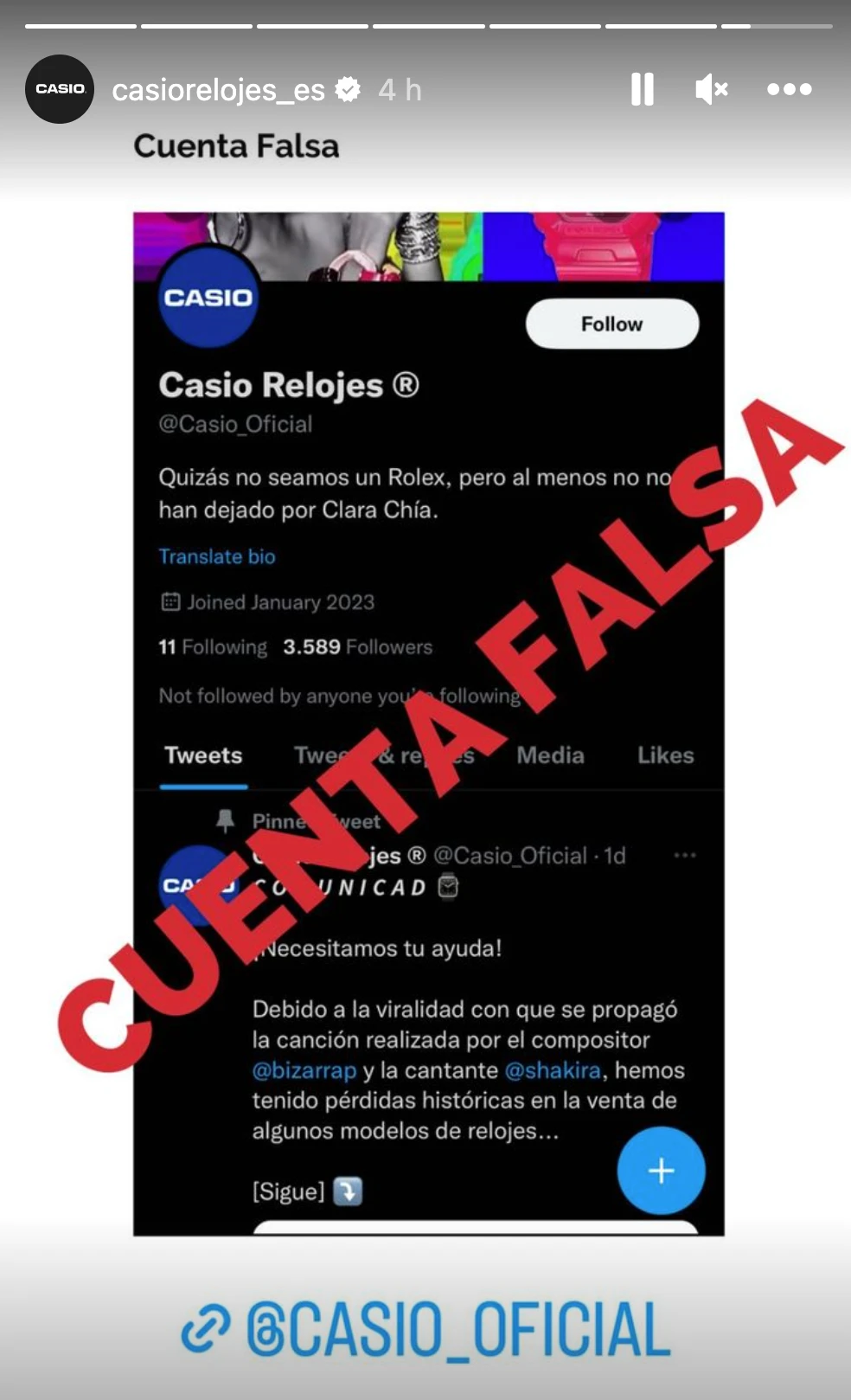 Las cuentas Casio España en son falsas