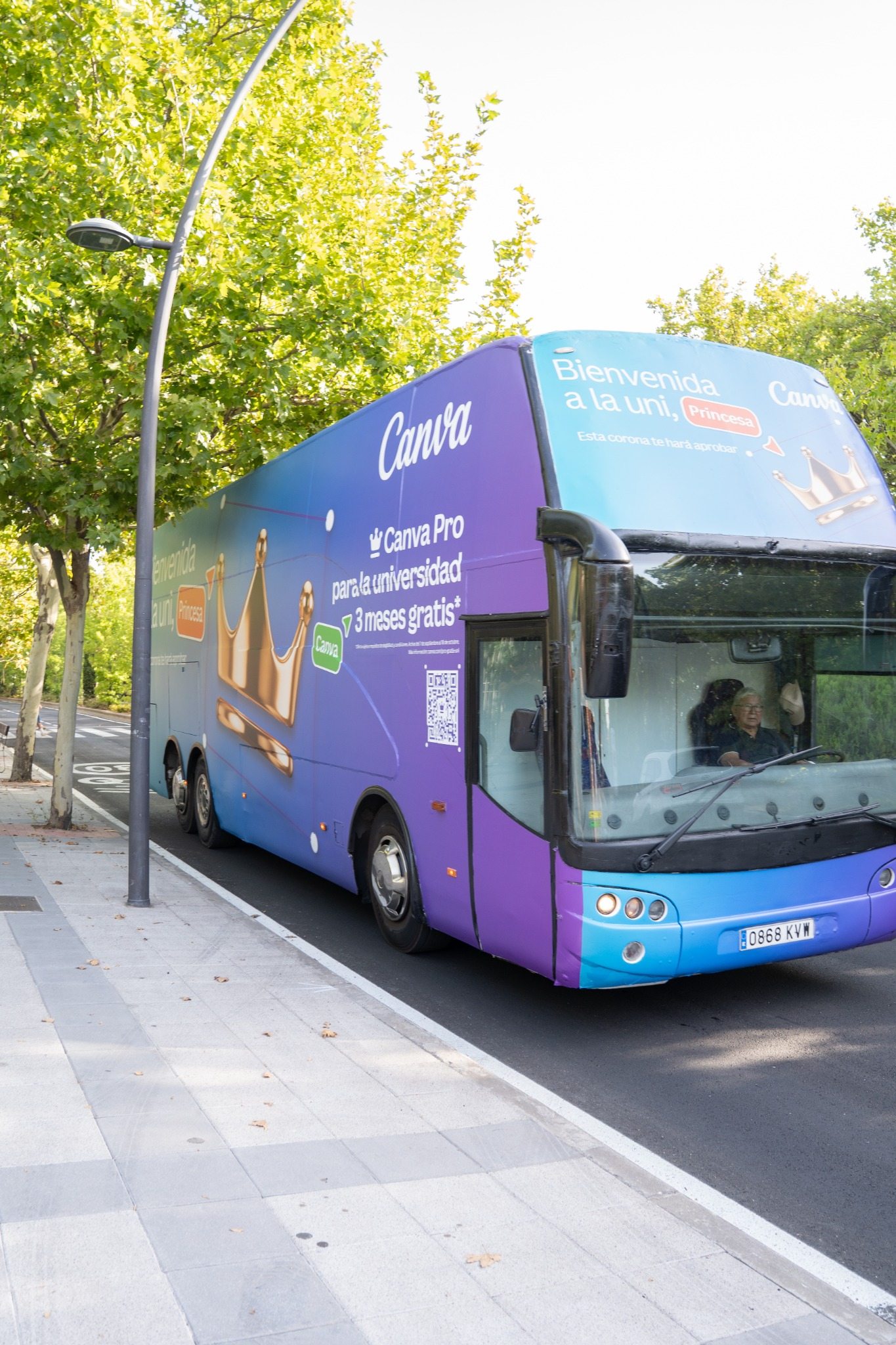 Canva university campaign bus advertising in Madrid