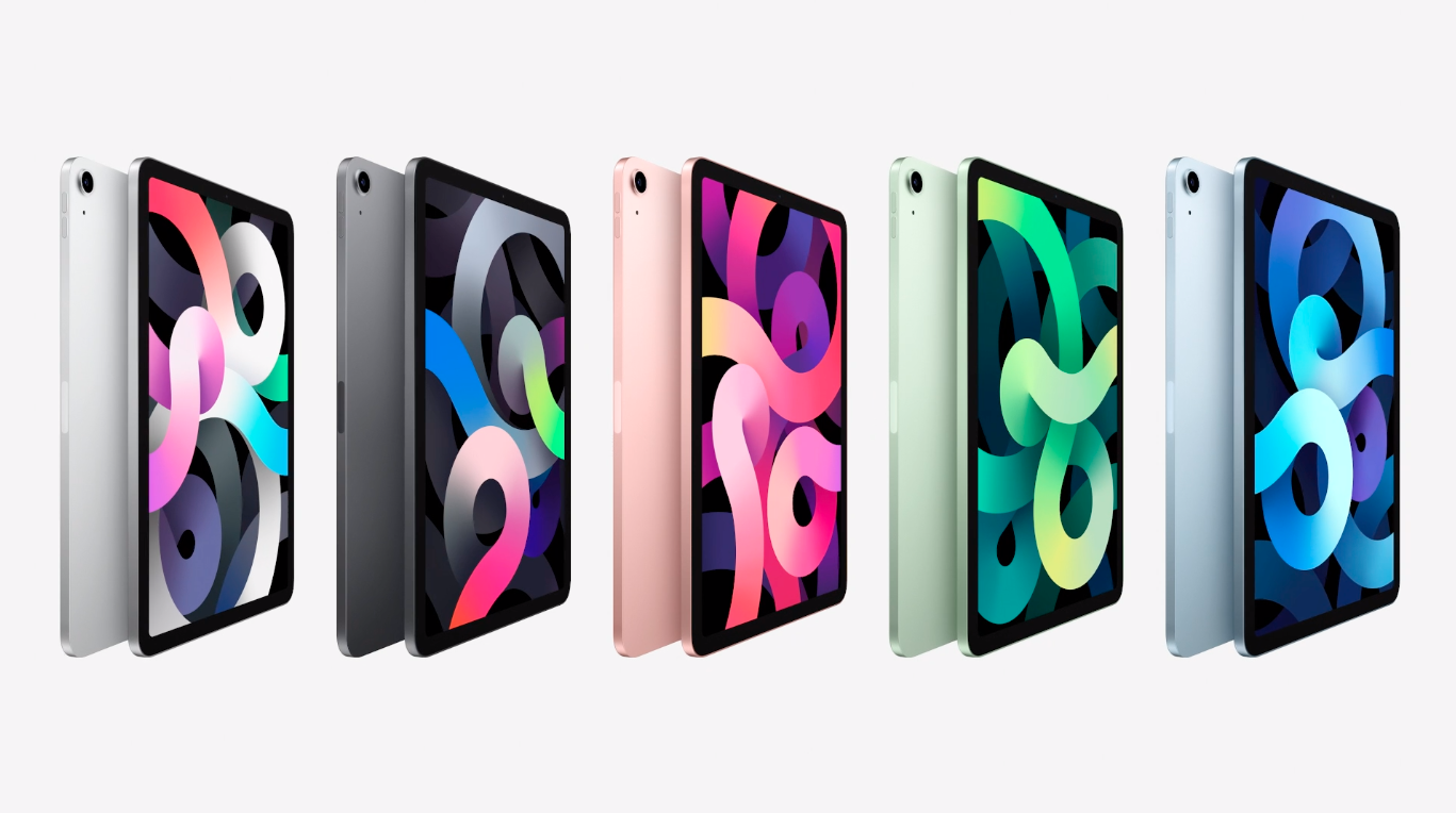 El nuevo iPad Air con sus cuatro colores nuevos en tonos pastel.