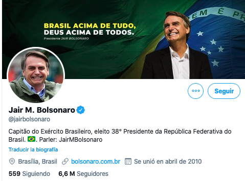 Imagen del perfil de Twitter de Jair M. Bolsonaro