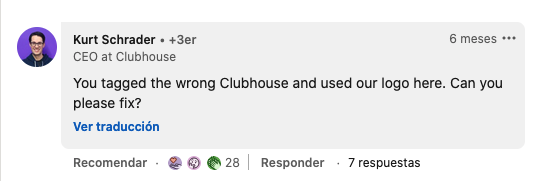 Comentario del CEO de Clubhouse a las etiquetas erróneas