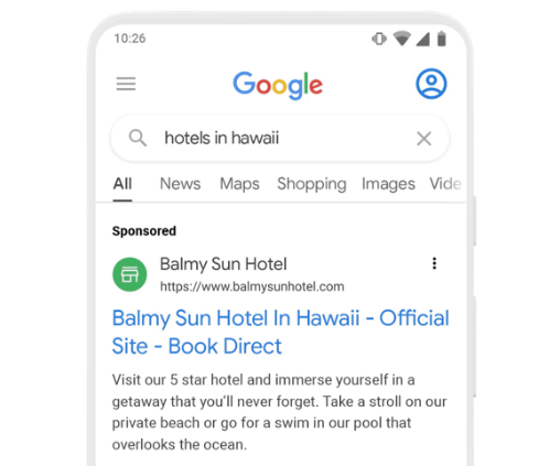 Detalle de la etiqueta "Patrocinado" en anuncios de búsqueda de Google