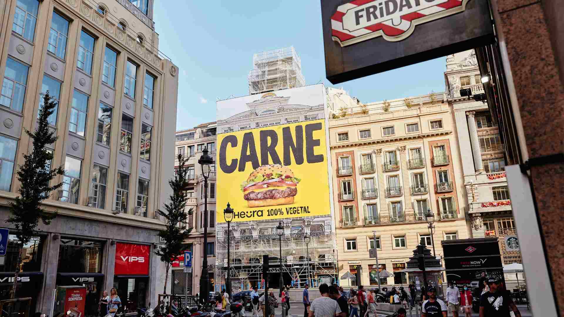 lona de Heura con la palabra Carne