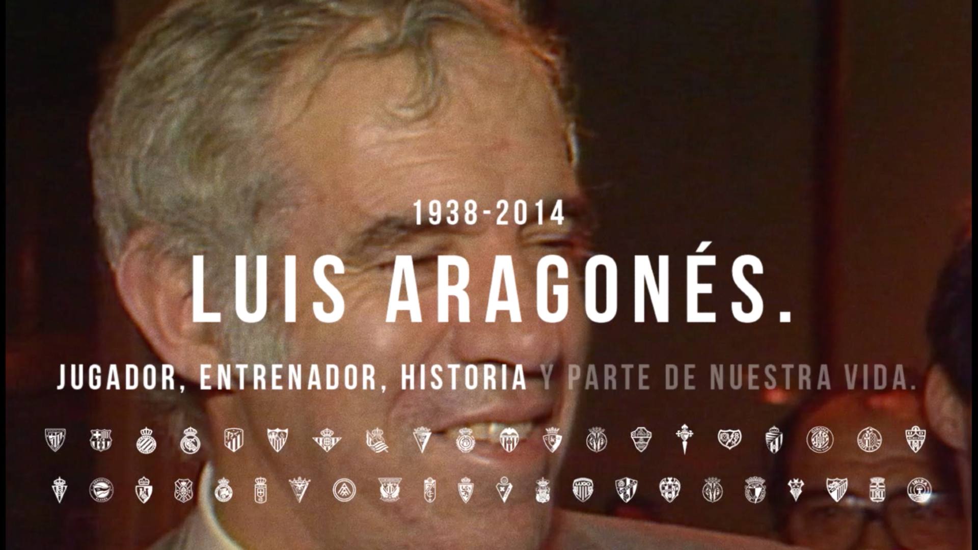 Imagen del spot con una foto y datos de Luis Aragonés.