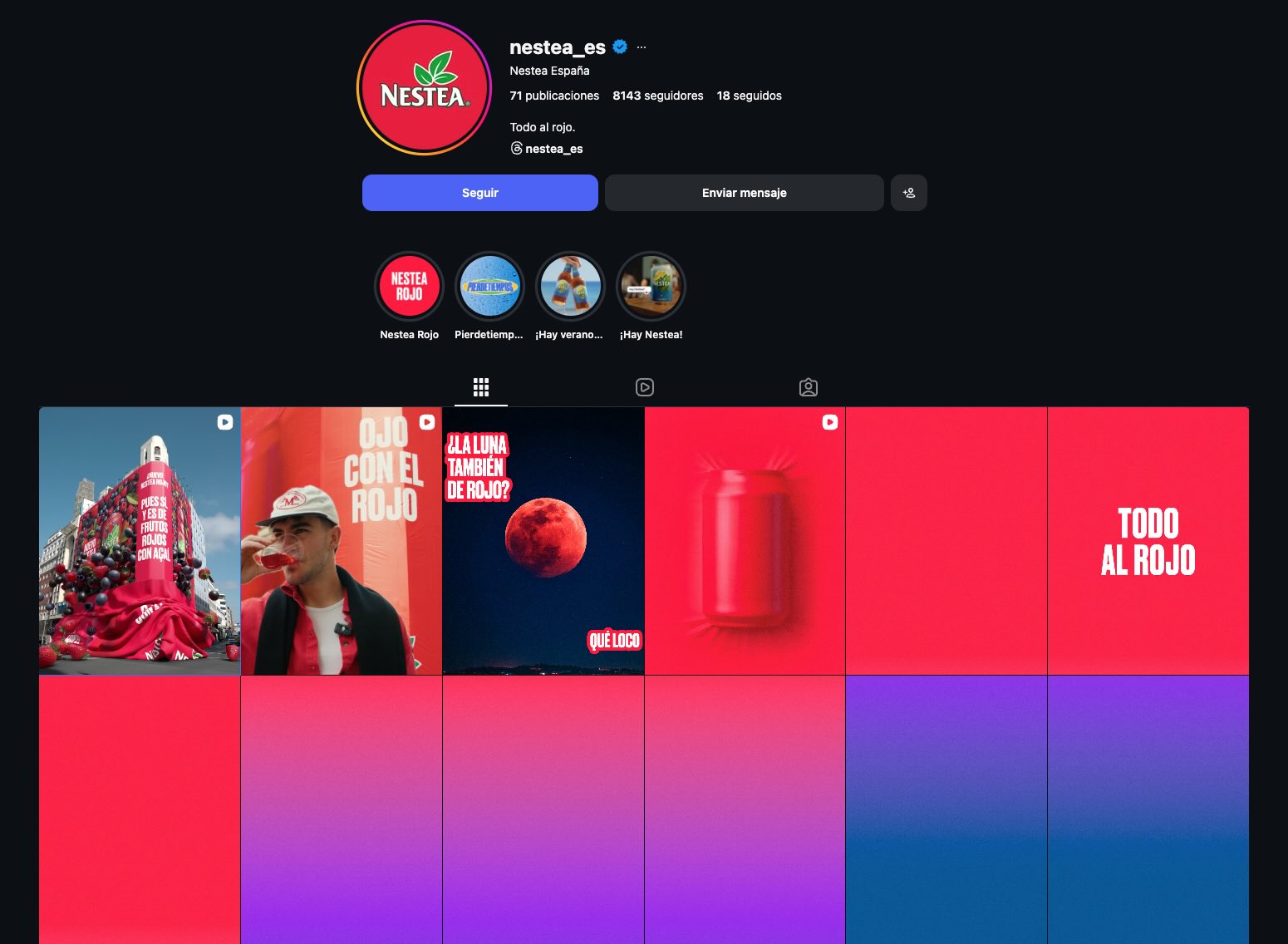 Perfil de Instagram de Nestea España